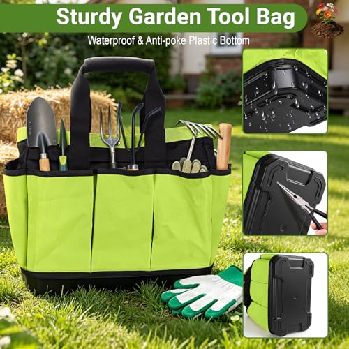 Garden Tool Bag with Waterproof Plastic Base, Heavy-Duty Oxford Garden Tote