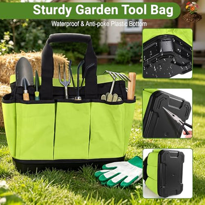 Garden Tool Bag with Waterproof Plastic Base, Heavy-Duty Oxford Garden Tote