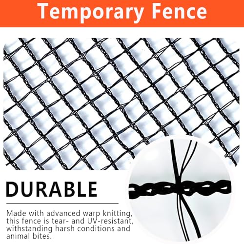 POYEE 5x100ft Garden Fence Temporary Fence, Plastic Mesh Fence Safety Fence - color: Black, size: 5x100ft