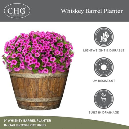 9" Jameson Whiskey Barrel with Drainage in Distressed Oak - color: Distressed Oak, size: 9"
