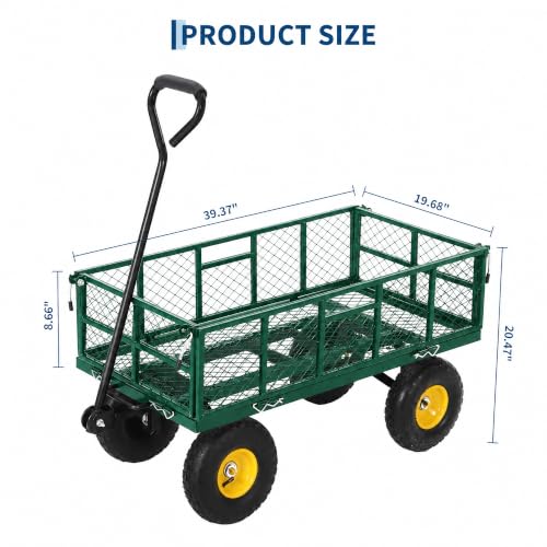 Steel Garden Dump Cart, 900LBS Garden Wagon with Removable Sides - color: Green