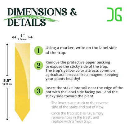 Catchmaster Dual Action Plant Labels 100 PK, Sticky Insect Trap Plant Stakes, for Live Plants Indoor Outdoor, Fruit Fly Trap, Glue Traps for Home, Farm, Garden, Hydroponics & Greenhouse, Pest Control
