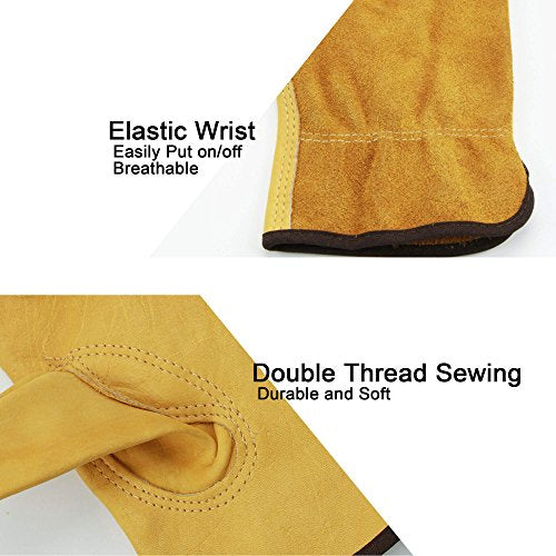 OZERO Leather Work Gloves, Gardening Gloves, Flex Grip, 5 Pairs, X-Large - color: Gold(5 Pair), size: X-Large