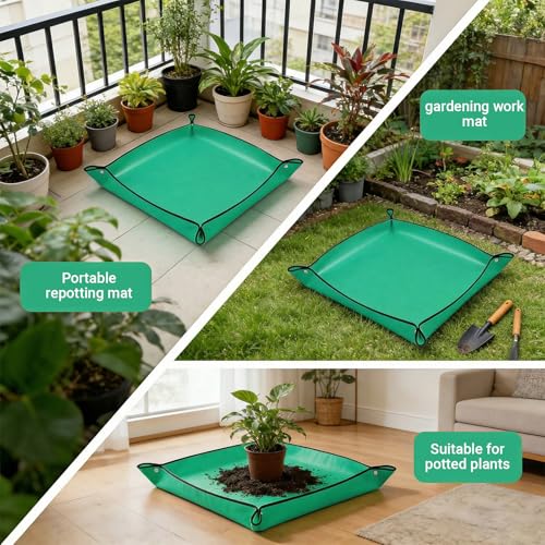 Repotting Mat for House Plants, Waterproof Portable Potting Mat Gardening Tray, Flower and Plant Care Transplanting and Potting Soil Mess Control - color: Green