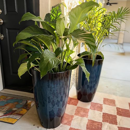 Autodaya 24" Large Tall Outdoor Planters Set of 2, Faux Ceramic Flower Pots - color: 23.8" Blue Gradient Cobalt Finish