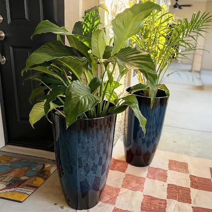 Autodaya 24" Large Tall Outdoor Planters Set of 2, Faux Ceramic Flower Pots - color: 23.8" Blue Gradient Cobalt Finish