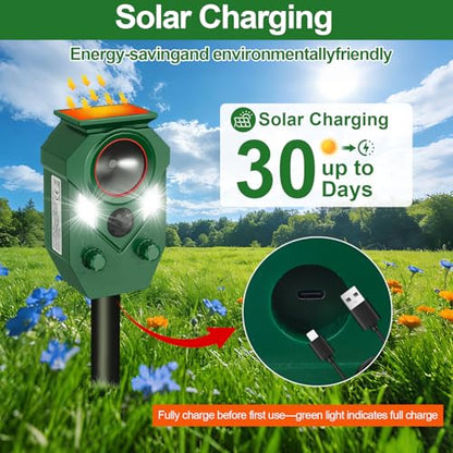 Solar Powered Ultrasonic Animal Repeller with PIR Sensor, 4 Pack - size: 4 Count (Pack of 4)