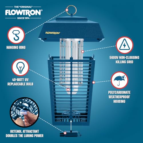 Flowtron Electric Bug Zapper, 1 Acre Outdoor, 40W UV, 5600V Zap, Blue - color: Astronaut Blue