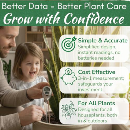 Houseplant Health Meter, 3-in-1 Soil Moisture, Sunlight & pH Testing Tool