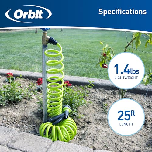 Orbit Coil Garden Hose, 25 ft, with 8-Pattern Nozzle, Green - 26380 - color: Green, size: 25 ft