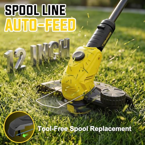 Weed Wacker, 21V Battery Powered Grass Trimmer & Edger 2-in-1 - color: Yellow