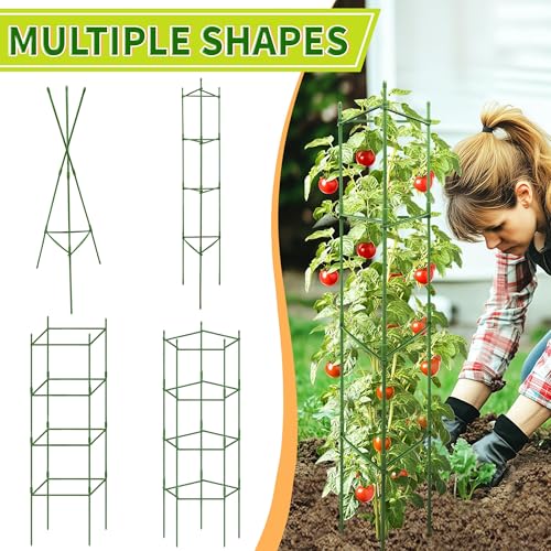 63-Inch Heavy Duty Tomato Cages, 4-Pack Extra Tall Metal Tomato Trellis, Steel Tube Plant Cage for Indeterminate Tomatoes, Cucumbers, Pole Beans – Rust-Proof Coated - color: 4-Pack, size: 63 inch