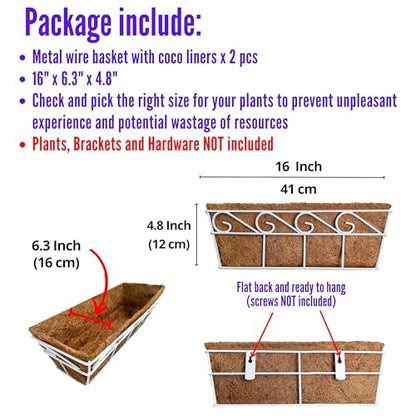 LaLaGreen Window Boxes Planters to Attach House (16 in, 2 Pack) White Metal - size: 16" (41cm) x 2 pack