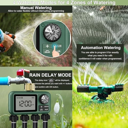 Water Timer for Outdoor Garden Hose, Sprinkler Timer for Garden - style: 4 Zones Brass Inlet