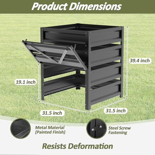 Compost Bin Outdoor -170 Gallon Metal Mesh Rust-Proof Coating Composter - size: 170 Gallon - 31.5(L)*31.5(W)*39.4(H)inch
