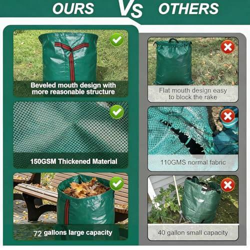 Reusable Lawn Bags,Collapsible Leaf Collector,72 Gallon Yard Waste Bags,Extra Large Leaf Dustpan Type Garden Bags For Leaves,Grass,Clippings,Debris
