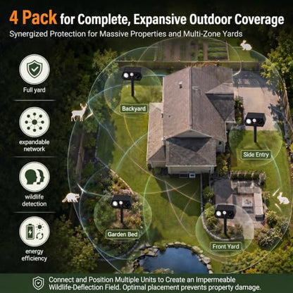 Solar Deer Repellent Outdoor, Motion Activated Animal Deterrent, 4 Pack