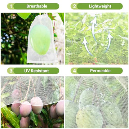 Fruit Bags for Fruit Trees, 100 PCS 6x10 Inch Fruit Protection Bags with Drawstring, Garden Netting Mesh Fruit Cover Bag for Grape, Tomato, Peach, Apple, Flower from Birds Bugs - size: 6"x10"/Pack of 100