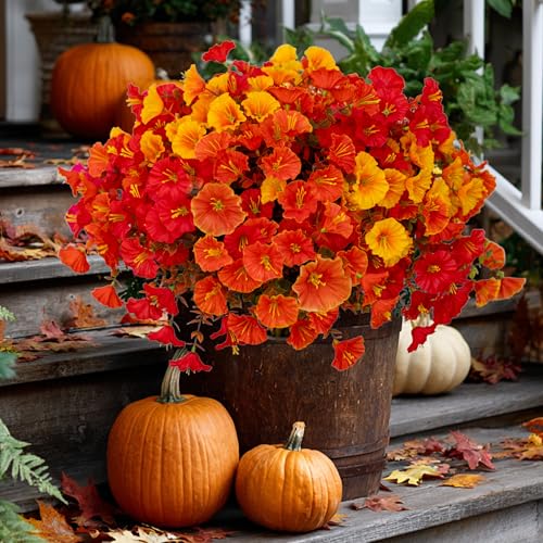AXYLEX Artificial Fall Flowers Outdoor, Morning Glory Mums (MixedFall 4) - color: Mixedfall 4 Colors