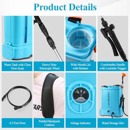 Battery Powered Backpack Sprayer 4 Gallon, 100 PSI Electric Garden Sprayer with 21V 2.6Ah Rechargeable Battery & 6 Adjustable Nozzles, for Weeding, Spraying - size: 4.2 Gallon