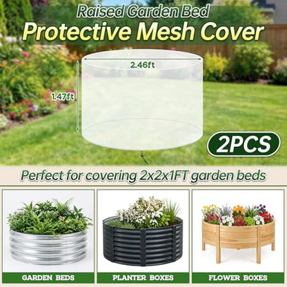 2 Pack Garden Netting for 2 FT Dia x 1 FT H Round Raised Beds - size: 2.46 x 2.46 x 1.47 ft