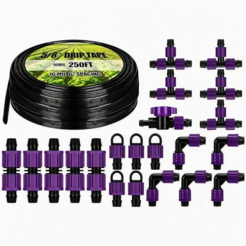 Tondiamo 250', 16 Mil 5/8" Drip Tape Kit with Fittings, 6" Spacing - size: 250', 16 Mil
