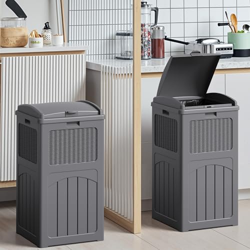Devoko 33 Gallon Outdoor Trash Can with Dual Lid, Hideaway Garbage Bins,2Pc - color: Gray, size: 2 Pack