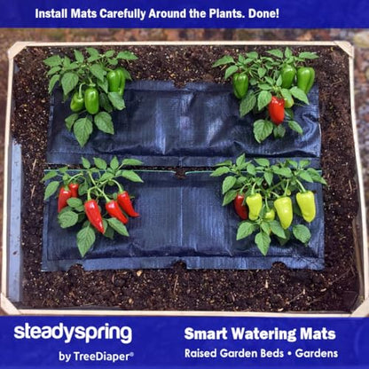 SteadySpring® Smart Watering Garden Mat for Raised Garden Beds 30-Day Irrigation Auto Refills with Rain for Gardens, Tomato Plants, Flowers (2-Pack)
