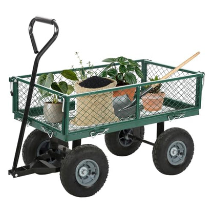 FDW | Heavy Duty Garden Cart with Wheels | Dark Green | 500lbs Capacity - color: Dark Green