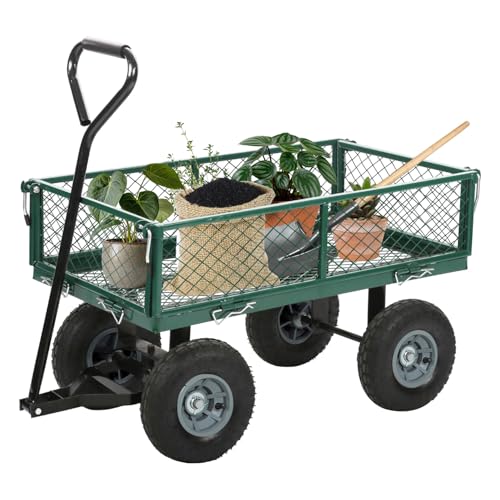 FDW | Heavy Duty Garden Cart with Wheels | Dark Green | 500lbs Capacity - color: Dark Green