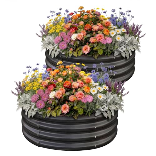 Land Guard Galvanized Raised Garden Bed 2Pcs, Planter Raised Garden Beds Outdoor, Round Clearance Raised Garden Beds for Gardening Vegetables (Gray) - color: 2-grey, size: 2×2×1ft（2-Pack）