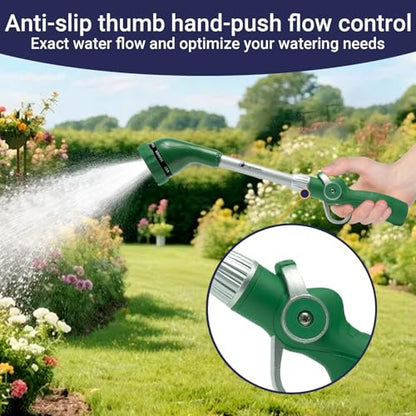 HugeDawn Garden Hose Wand, 16-Inch Heavy Duty Zinc Alloy & Aluminum Watering Wand with 8 Spray Patterns Thumb Control for Hanging Baskets, Garden, Cleaning (Green) - color: Green