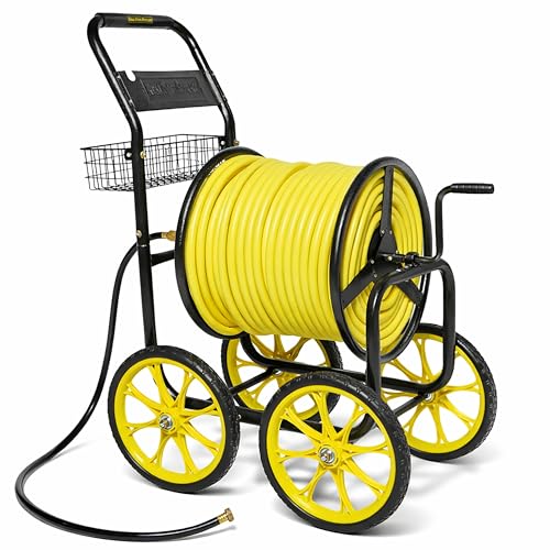 Garden Hose Reel Cart, Heavy Duty Hose Reel with Wheels, Outdoor Water Hose Reel for Backyard, Garden, or Lawn, Metal Hose Carts (400ft Hose Carriage) - size: 400ft Carriage Hose Capacity