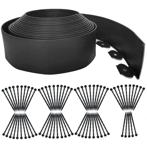Landscape Edging 49FT,Garden Edging Borders Black [Extra Tall 4IN High] with 75pcs Plastic Stakes, Lawn Edging Flexible DIY Fence for Landscaping,Flower Bed,Grass,Gravel,Tree Surrounding - color: Black, size: 4IN x 49 FT