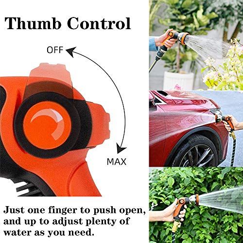 Garden Hose Spray Nozzle,10 Hose Metal Duty Watering Patterns Thumb Control On Off Valve, High Pressure Nozzle Sprayer for Plants, Car Wash,Cleaning,Showering Pets - color: Orange