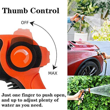 Garden Hose Spray Nozzle,10 Hose Metal Duty Watering Patterns Thumb Control On Off Valve, High Pressure Nozzle Sprayer for Plants, Car Wash,Cleaning,Showering Pets - color: Orange