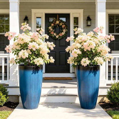 Autodaya 24" Large Tall Outdoor Planters Set of 2, Faux Ceramic Flower Pots - color: 24"h-gradient Cobalt Blue