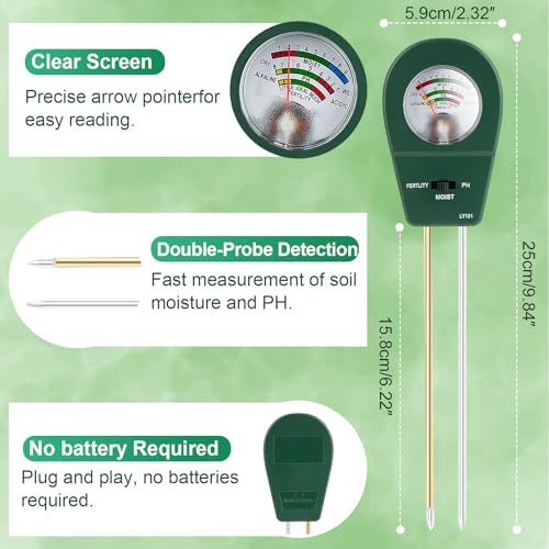 Adoric Soil Moisture Meter, 3-in-1 Soil pH, Moisture & Fertility Meter Soil Tester for Plants Battery-Free Garden Tool for Indoor & Outdoor Use, Accurate & Fast Response Soil Kit for Home Farm & Lawn