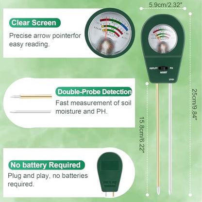 Adoric Soil Moisture Meter, 3-in-1 Soil pH, Moisture & Fertility Meter Soil Tester for Plants Battery-Free Garden Tool for Indoor & Outdoor Use, Accurate & Fast Response Soil Kit for Home Farm & Lawn