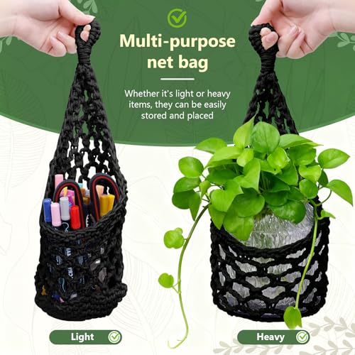 Macrame Wall Plant Hanger, Hanging Planter Basket Holder, Wall Planters for Indoor Plants, for Up to 6 Inch Pot (Black, 6-Inch) - color: Black, size: Large – Fits Pot Bottom ≤6"