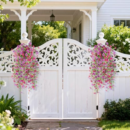 Homsunny Artificial Hanging Flowers for Spring Outdoor Planter - color: Purple + Orchid