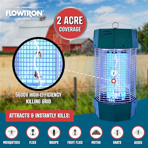 Flowtron Bug Zapper, 2 Acres Outdoor, 120W UV, 5600V, Octenol, Made in USA
