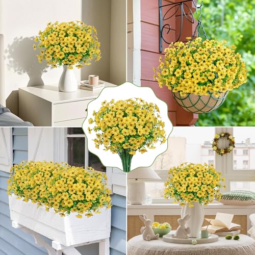 20 Bundles Artificial Flowers for Outdoors Fake Plants, Yellow - color: Yellow