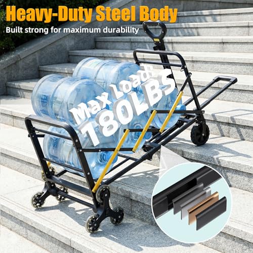 Folding Utility Cart with Triangular Wheels, 2 in 1 Collapsible Wagon for Stairs, Multi-Scene Stair Climbing Wagon, Lightweight Hand Truck with Telescoping Handle for Grocery, Laundry, Moving, Office