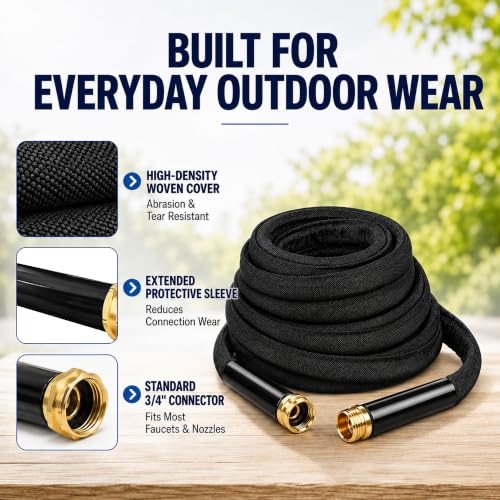 25FT Garden Hose, 5/8-Inch Flat Ultra Lightweight Flexible & Kink Free - color: Black, size: 25FT