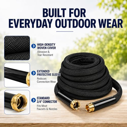 25FT Garden Hose, 5/8-Inch Flat Ultra Lightweight Flexible & Kink Free - color: Black, size: 25FT