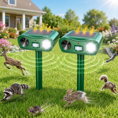 18-60 kHz Ultrasonic Solar Animal Repeller, 2-Pack Deer Repellent Devices