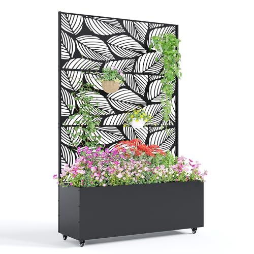 Garvee Metal Raised Garden Bed with Trellis and Wheels, 71"x47"x16" - color: Birch Leaf, size: with wheels