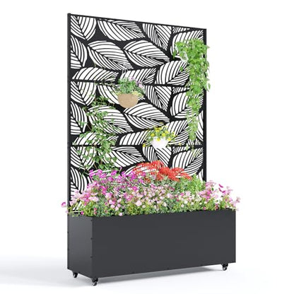 Garvee Metal Raised Garden Bed with Trellis and Wheels, 71"x47"x16" - color: Birch Leaf, size: with wheels