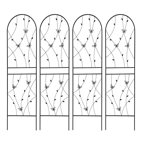 Garden Trellis for Climbing Plants Outdoor, 4-Pack 71" Metal Rustproof - color: Butterfly1-4pacs-Black, size: 71×19.7"